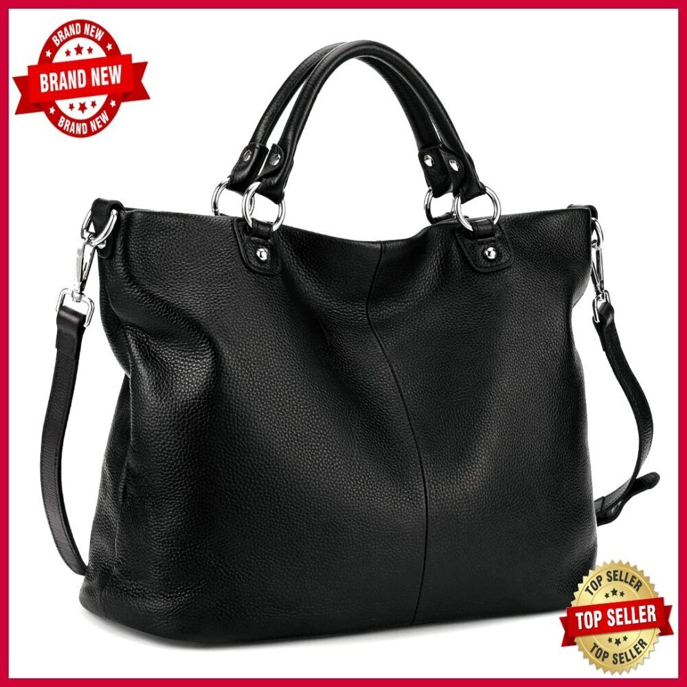 Large Leather Tote Bag with Adjustable Strap, Holds Laptop & Files